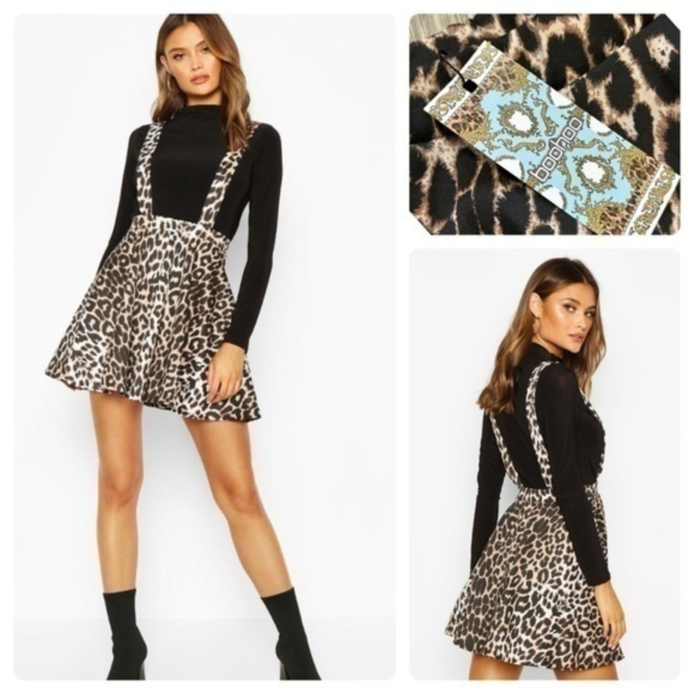 New with tags BOOBOO leopard animal print pinafore skirt. Stretch waistband.